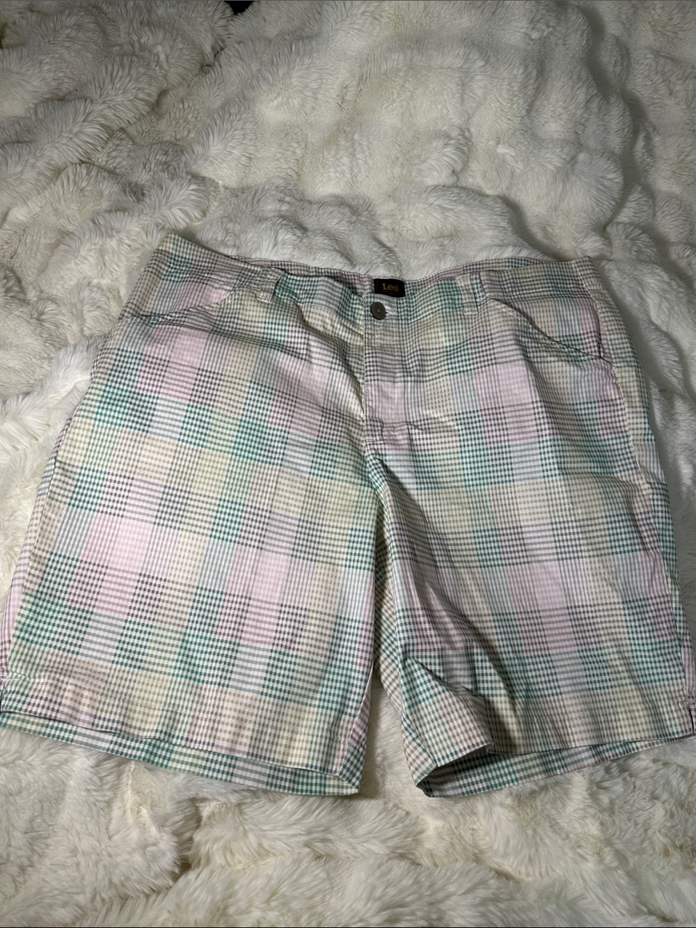 Lee Pastel Plaid Men’s Shorts - Pink, Green & Cream